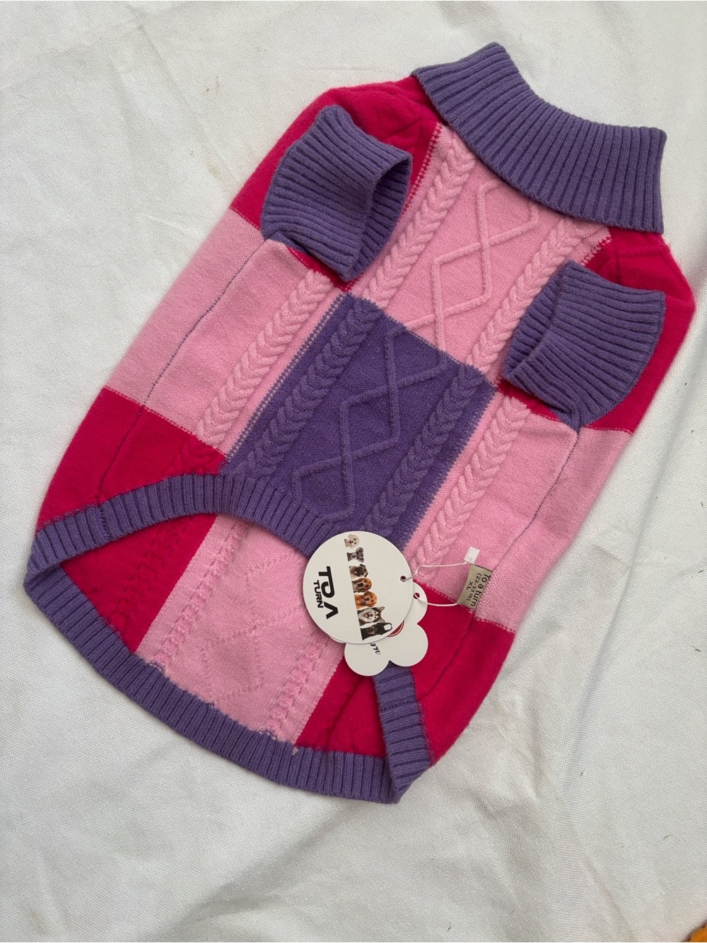 To A Turn Colorblock Cable Knit Dog Sweater Large (14.5-23 lbs)
